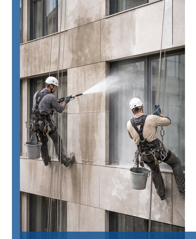 Послестроительная мойка фасада промышленным альпинизмом в Симферополе