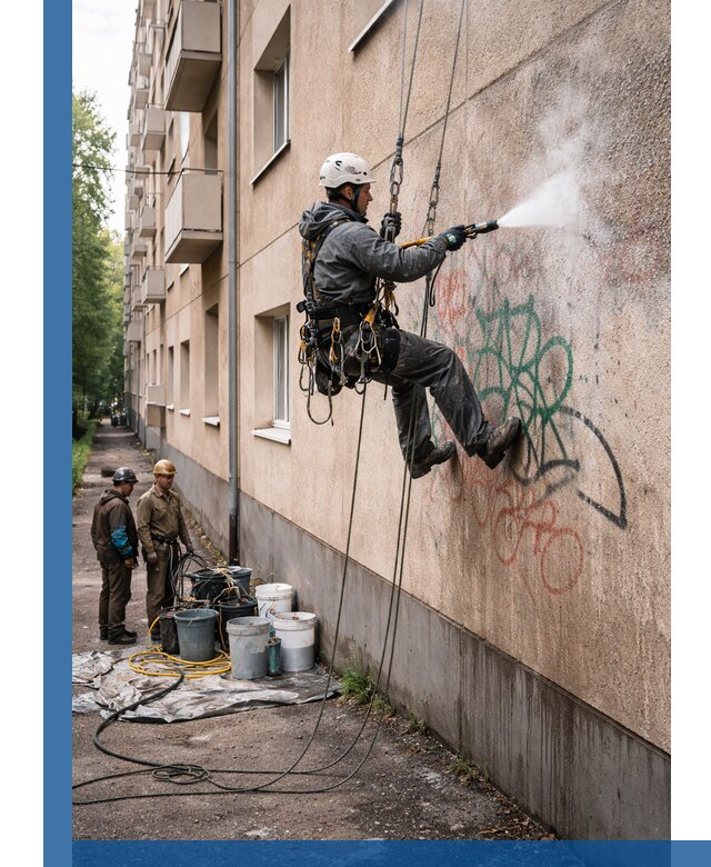 Удаление граффити с фасада в Симферополе без следов и повреждений