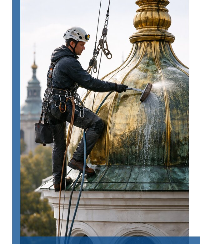 Профессиональная мойка куполов и шпилей высотными альпинистами в Симферополе