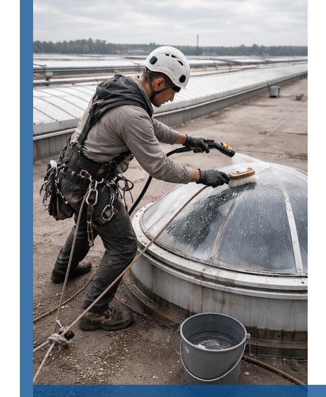 Мойка зенитных фонарей на кровле для промышленных объектов в Симферополе