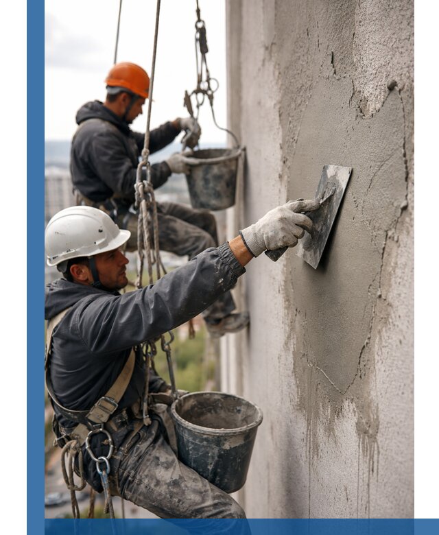 Штукатурка фасада на высоте в Симферополе профессиональные работы