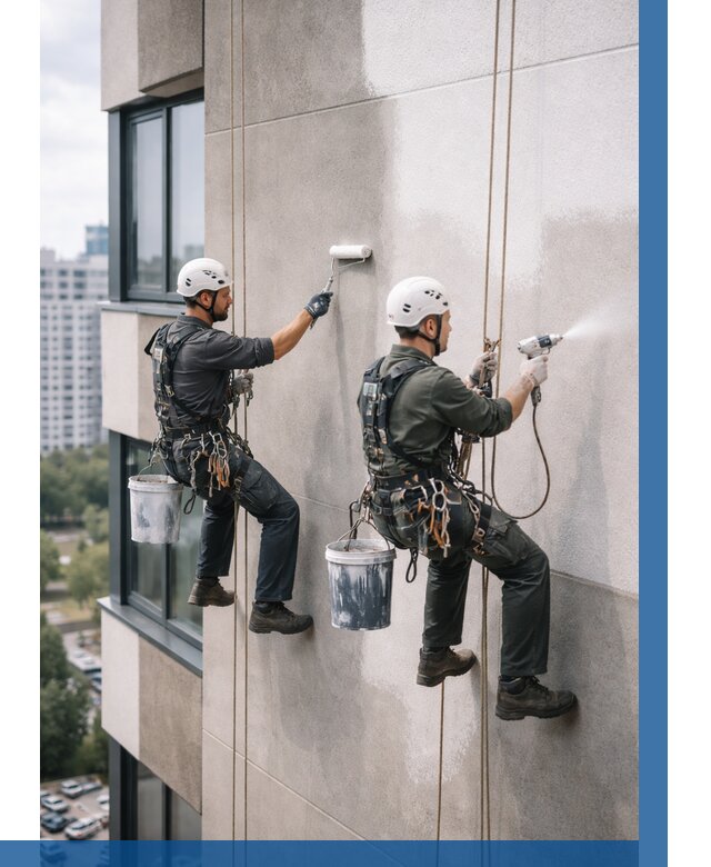 Покраска фасада альпинистами в Симферополе от 312 р. | ВЫСОТНИК-Сим