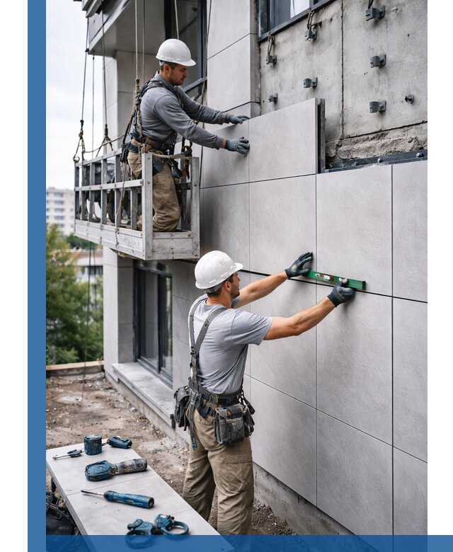 Монтаж керамогранита на фасад в Симферополе под ключ с гарантией качества