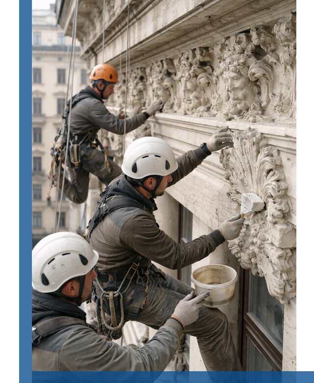 Реставрация фасадной лепнины с высотными работами в Симферополе