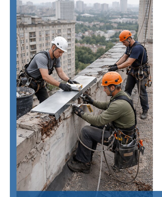 Ремонт парапета на кровле в Симферополе, высотные работы с гарантией