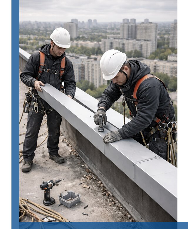 Монтаж парапетных крышек и ограждений кровли в Симферополе