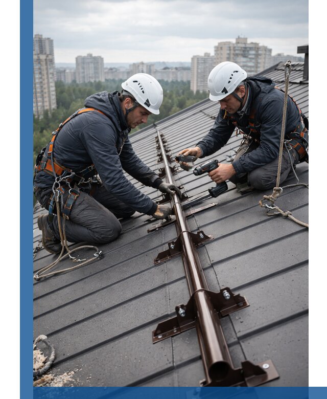 Монтаж снегозадержателей на кровле зданий в Симферополе под ключ