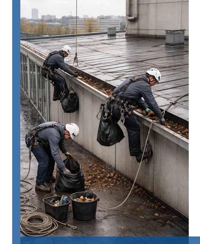 Очистка кровли по периметру в Симферополе силами промышленных альпинистов