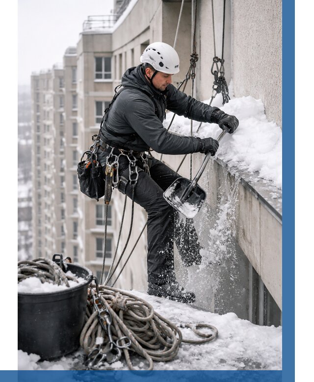 Очистка карнизов от снега в Симферополе от 312 р. | ВЫСОТНИК-Сим