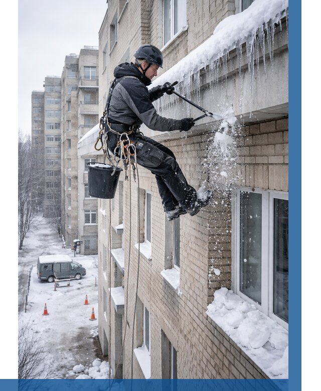 Удаление наледи с карнизов в Симферополе от 364 р. | ВЫСОТНИК-Сим