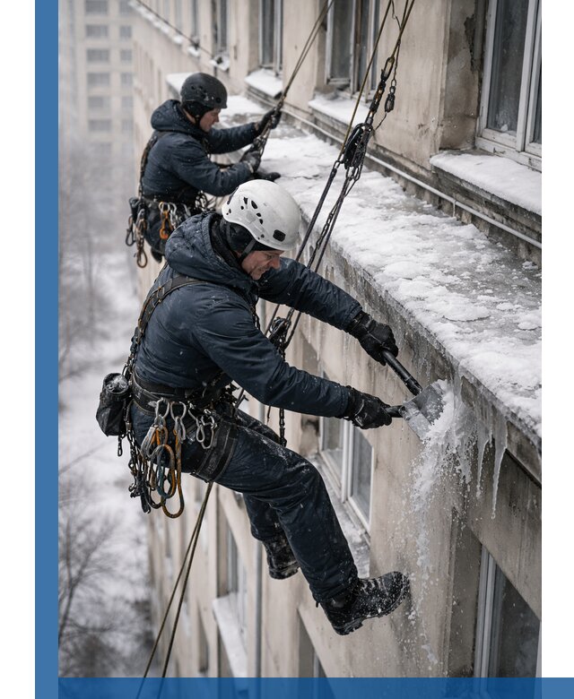 Удаление наледи и сосулек с карнизов в Симферополе профессионально