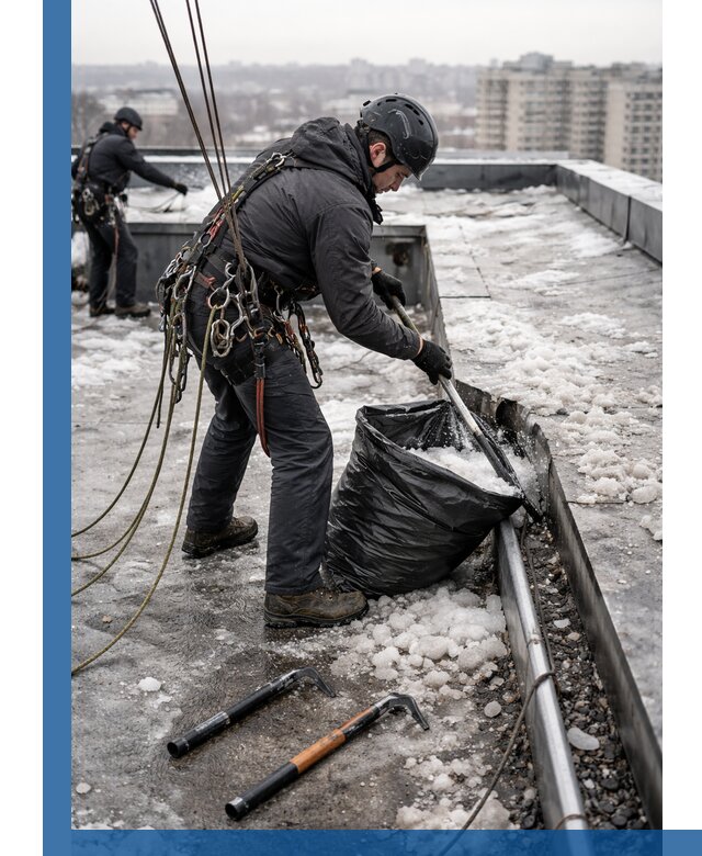 Аварийная очистка кровли в Симферополе от промальпинистов