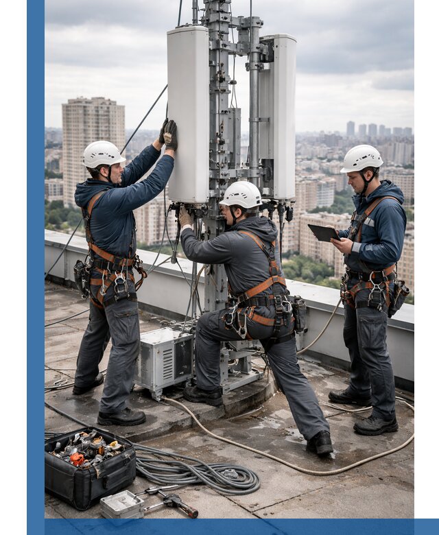 Монтаж антенн связи на крыше в Симферополе с вводом в эксплуатацию