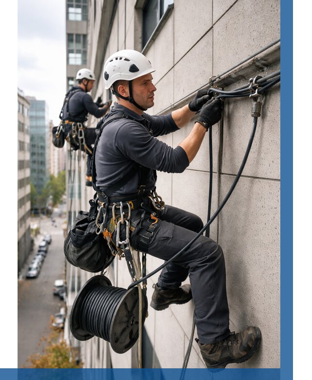 Прокладка кабеля по фасаду в Симферополе от 364 р. | ВЫСОТНИК-Сим