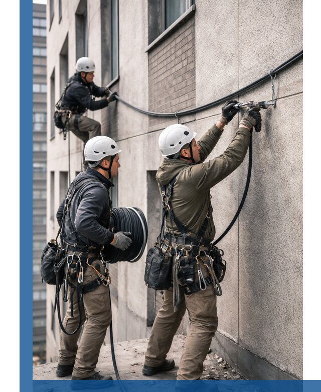 Прокладка кабеля по фасаду в Симферополе, профессиональный монтаж