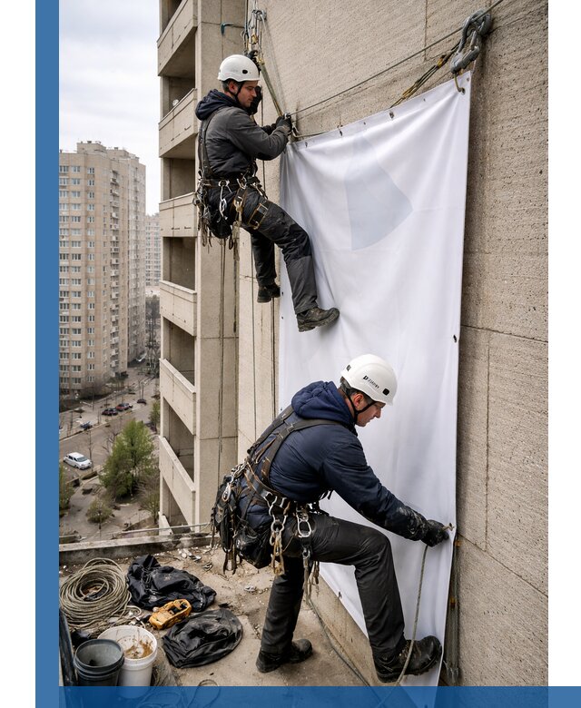 Профессиональный монтаж баннеров на фасаде в Симферополе
