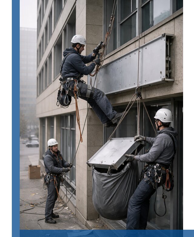 Демонтаж рекламной вывески с высотными работами в Симферополе