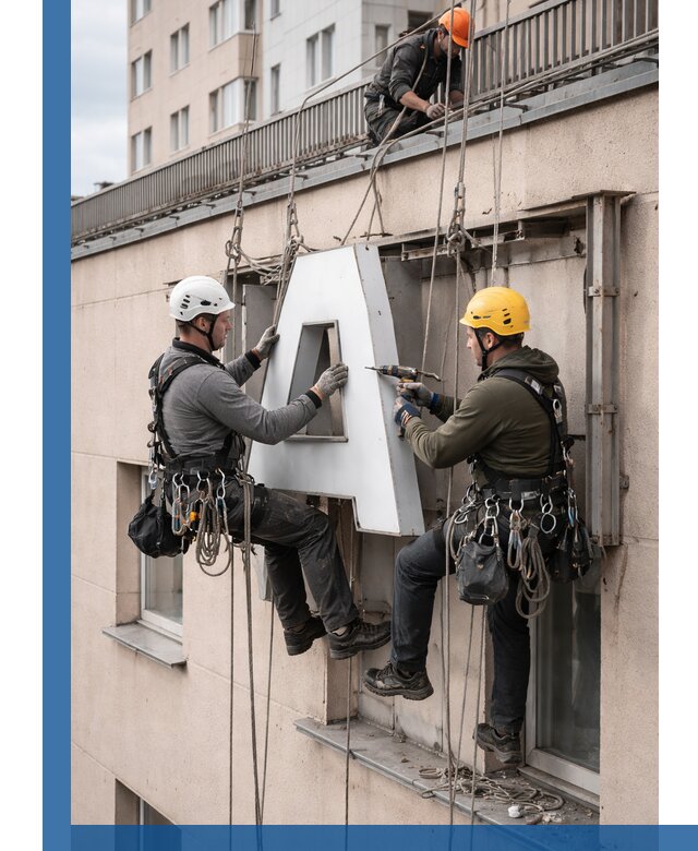 Ремонт и восстановление наружных вывесок на высоте в Симферополе