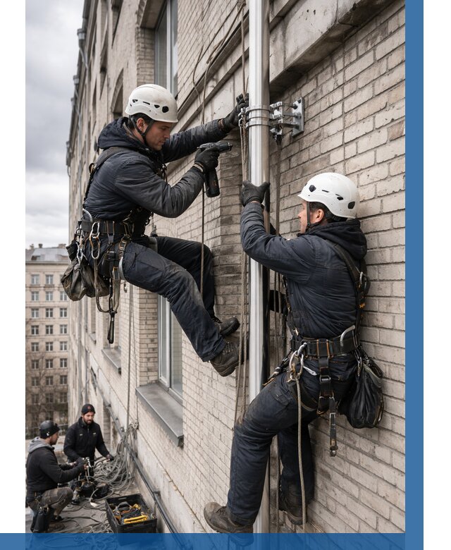 Монтаж флагштока на здании в Симферополе от 6752 р. | ВЫСОТНИК-Сим