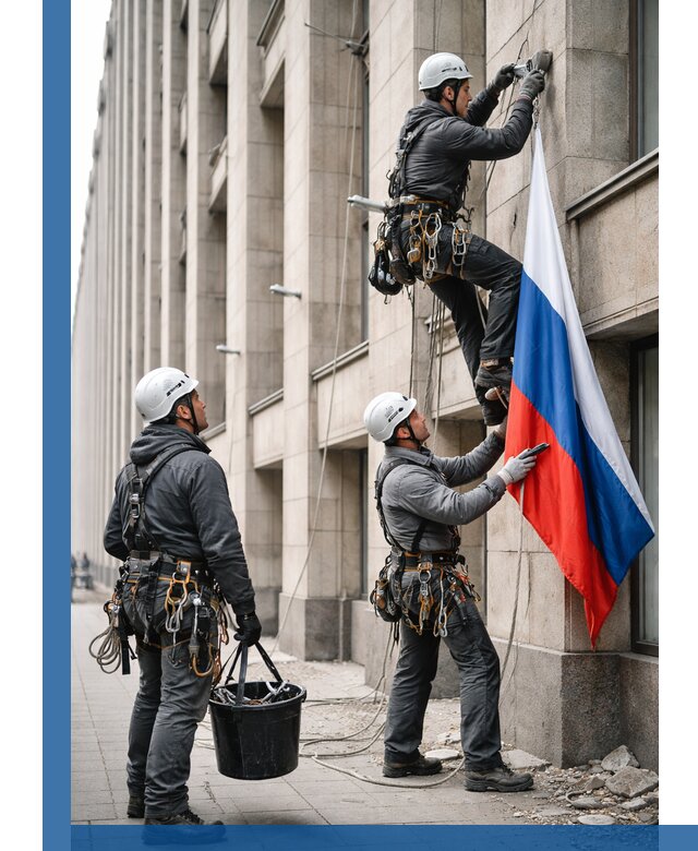 Профессиональная установка флагов на фасаде в Симферополе