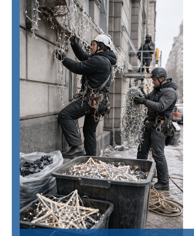 Демонтаж новогоднего оформления и гирлянд в Симферополе