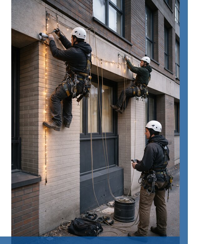 Монтаж гирлянд на фасаде в Симферополе от 3635 р. | ВЫСОТНИК-Сим