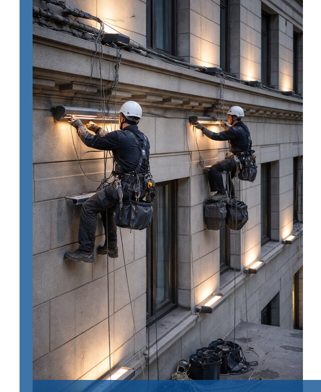 Монтаж архитектурной подсветки фасадов зданий в Симферополе