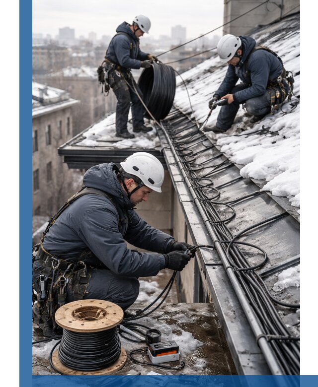 Монтаж греющего кабеля на кровле в Симферополе под ключ