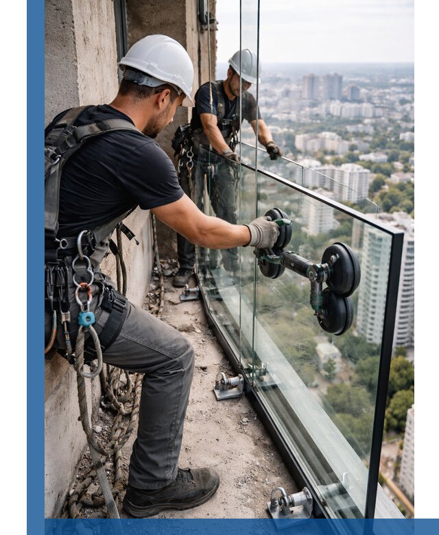 Монтаж стеклянных ограждений под ключ с гарантией в Симферополе