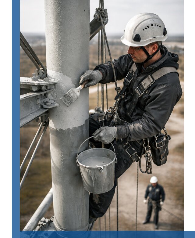 Покраска мачт связи в Симферополе промышленными альпинистами