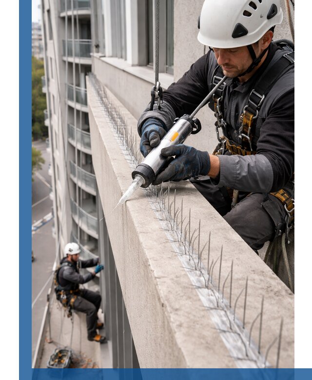 Установка шипов от птиц на фасадах и кровлях в Симферополе